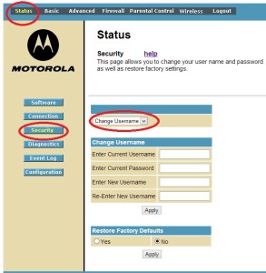 motorola modem sbg6580 change password