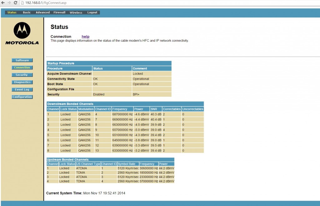 SBG6580 Screenshot Status Connection