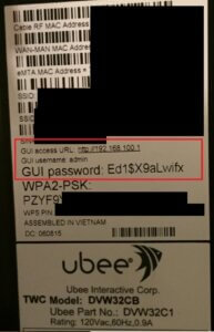 Ubee DVW32CB Default Password